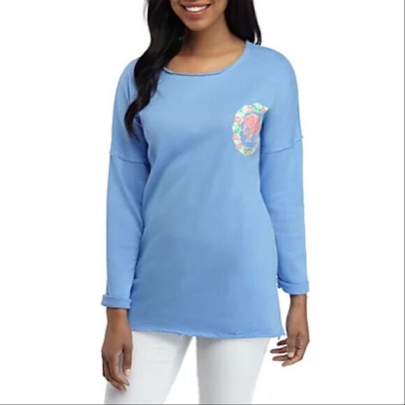 Crown & Ivy Elephant Raw Edge Tunic Shirt Periwinkle Blue Medium - Picture 1 of 15